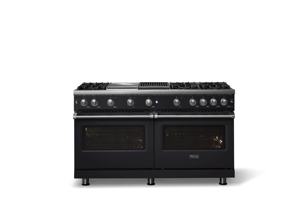 60"W. Sealed Burner Gas Range (Finish: Onyx, Trim: Polished Chrome, Fuel: Natural Gas)