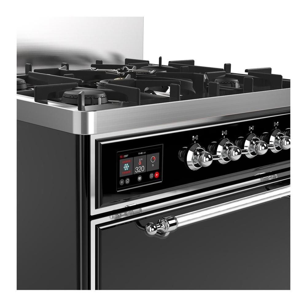 ILVE UM30QNR3BKCLP Majestic III 30 inch Dual Fuel Range with 5 Black Brass Burners, Dual Function Burner up to 25,000 BTU (Liquid Propane, Solid Door, Glossy Black, Chrome)
