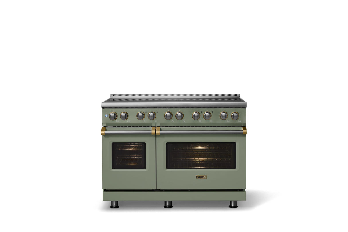 48"W. Induction Range (Finish: Eucalyptus, Trim: Brushed Brass)