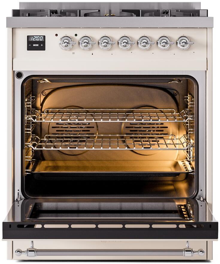 Nostalgie II 30 Inch Dual Fuel Liquid Propane Freestanding Range in Antique White with Chrome Trim
