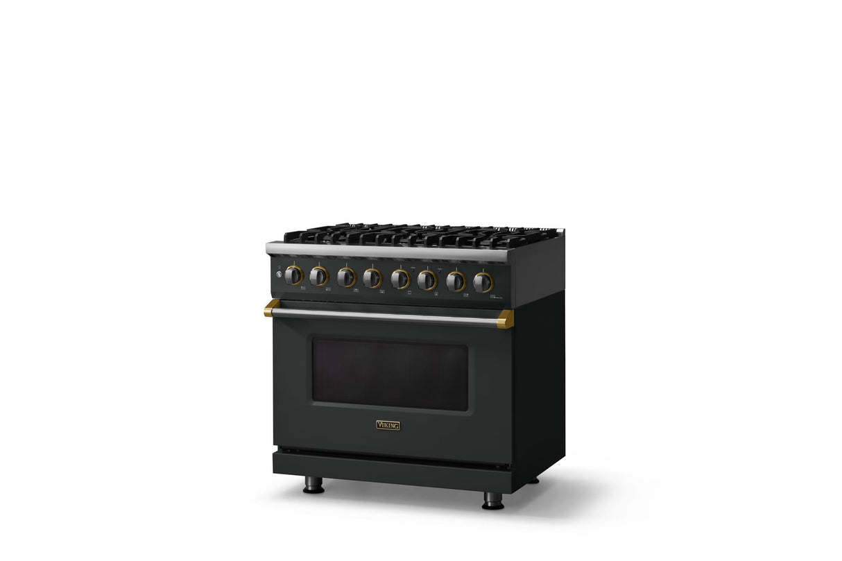 36"W. Dual Fuel Range (Burner: 6b, Finish: Antique Bronze, Trim: Polished Chrome, Fuel: Propane)