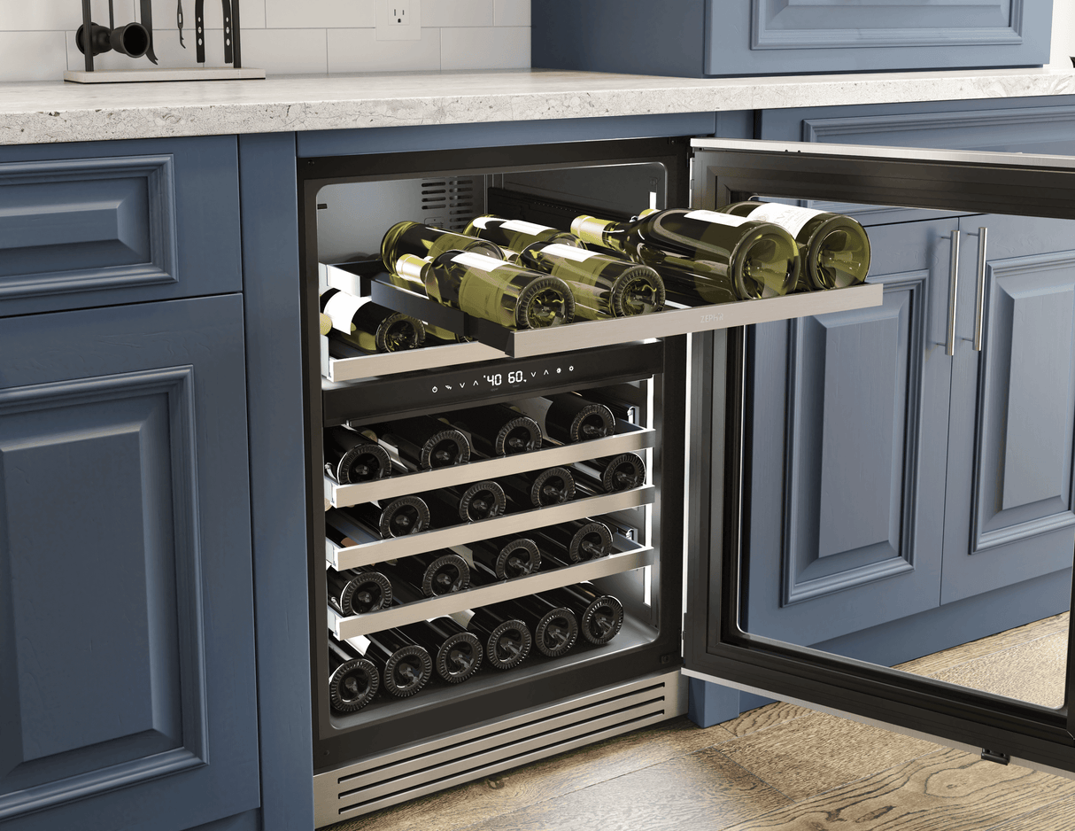 Presrv Pro Wine Cooler, 24in Under Cabinet, SS+Glass, Reverse Door, 2 Zone
