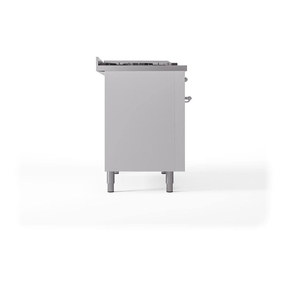 ILVE UN48FSQNMPWHCLP Nostalgie II Noblesse 48 inch Dual Fuel Range (5 Sealed Burners + Griddle + French Top, Liquid Propane, Solid Door, White, Chrome)