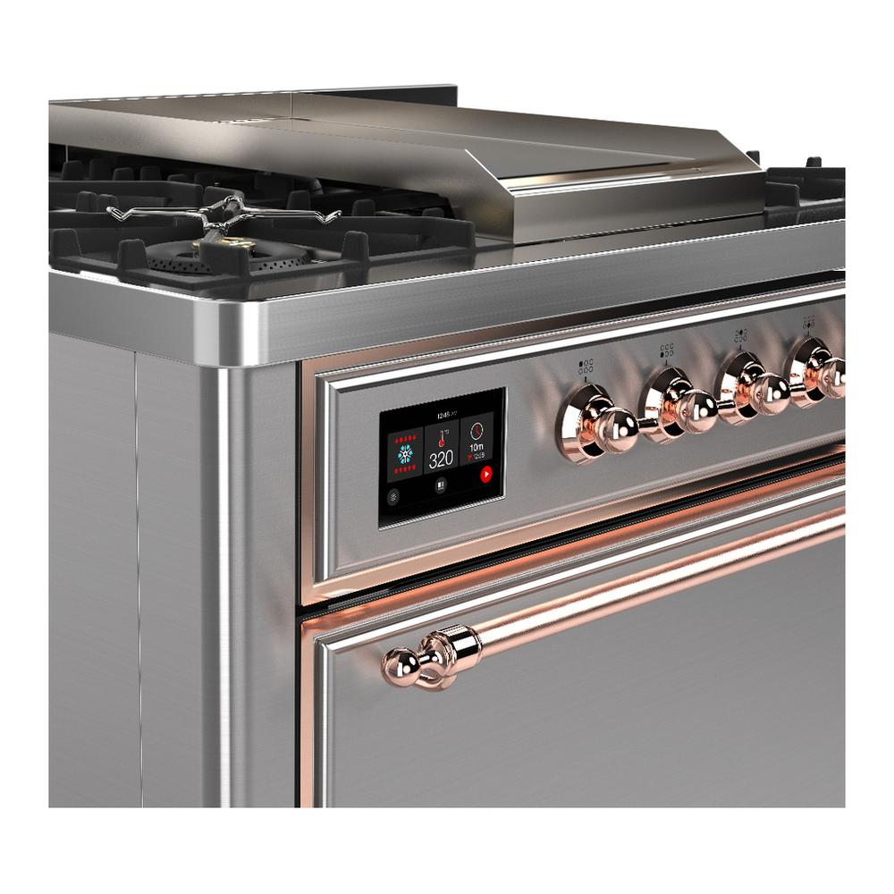 ILVE UM36FQNR3SSPLP Majestic III 36 inch Dual Fuel Range with 6 Black Brass Burners and Griddle, Dual Function Burner up to 25,000 BTU (Solid Door, Stainless Steel, Copper, Liquid Propane)