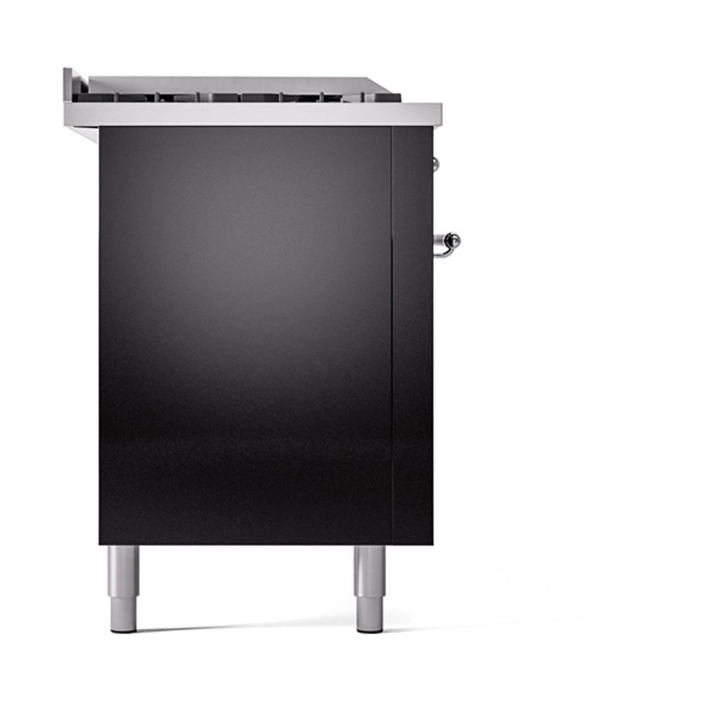 ILVE UN60FSQNMPBKCLP Nostalgie II Noblesse 60 inch Dual Fuel Range (7 Sealed Burners + Griddle + French Top, Liquid Propane, Solid Door, Glossy Black, Chrome)