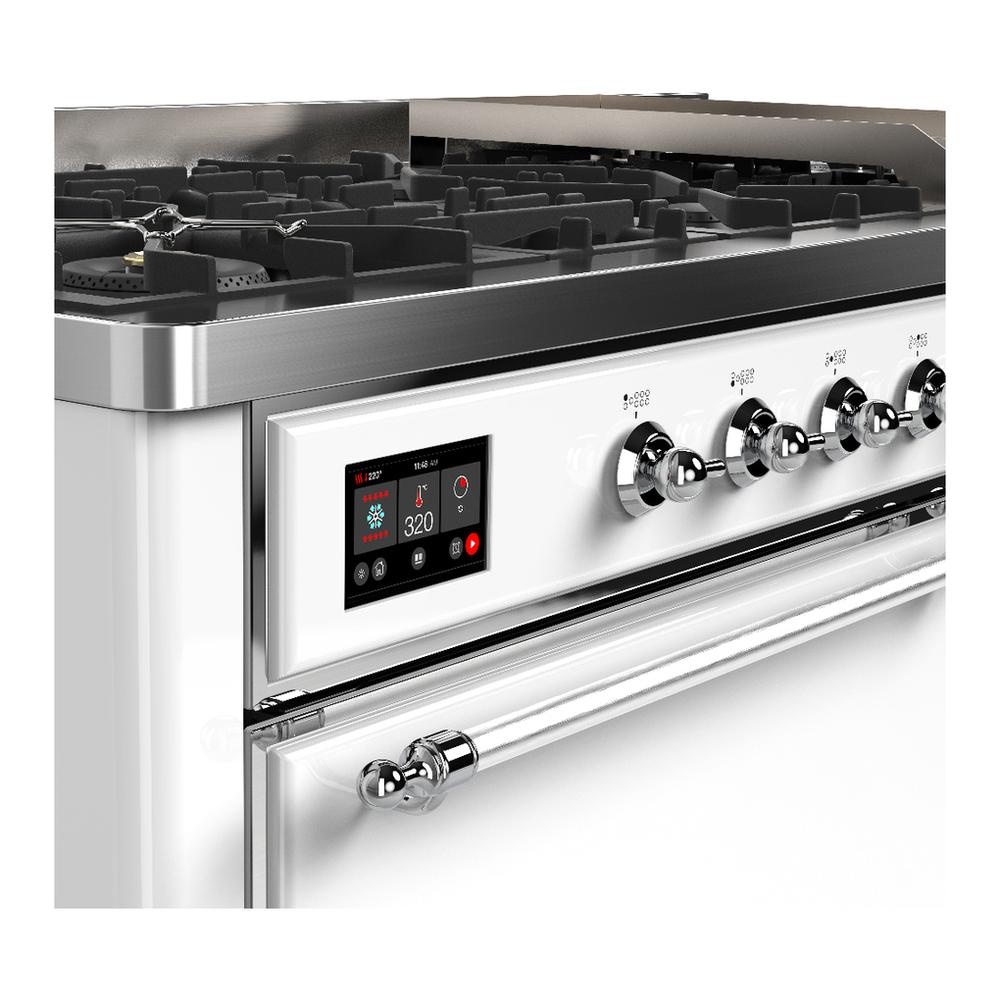 ILVE UM60FQNR3WHCLP Majestic III 60 inch Dual Fuel Range with 9 Burners and Griddle, Dual Function Burner up to 25,000 BTU (Liquid Propane, Solid Door, White, Chrome)