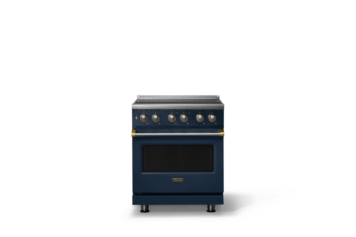30"W. Induction Range (Finish: Slate Blue, Trim: Brushed Brass)