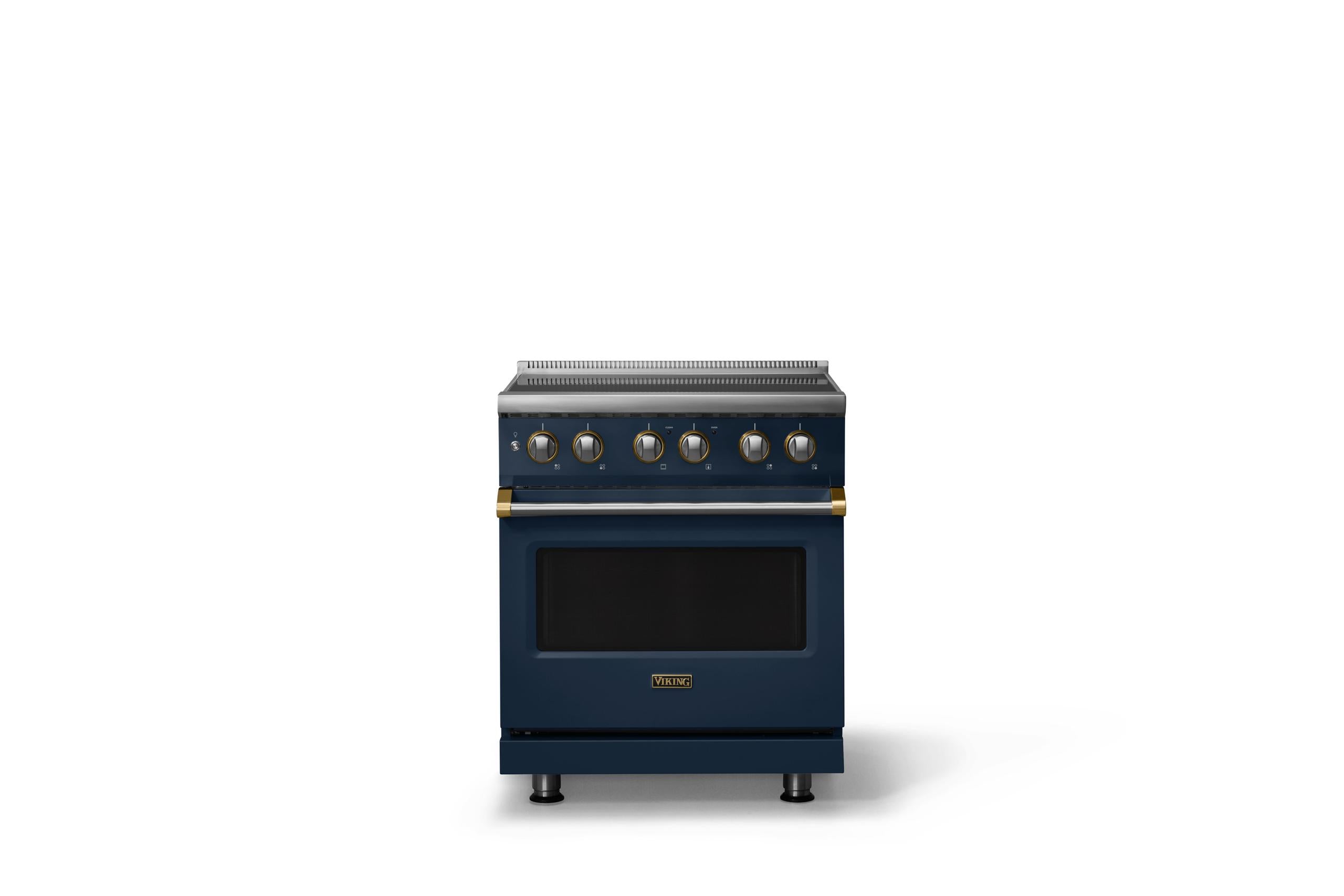 30"W. Induction Range (Finish: Slate Blue, Trim: Brushed Brass)
