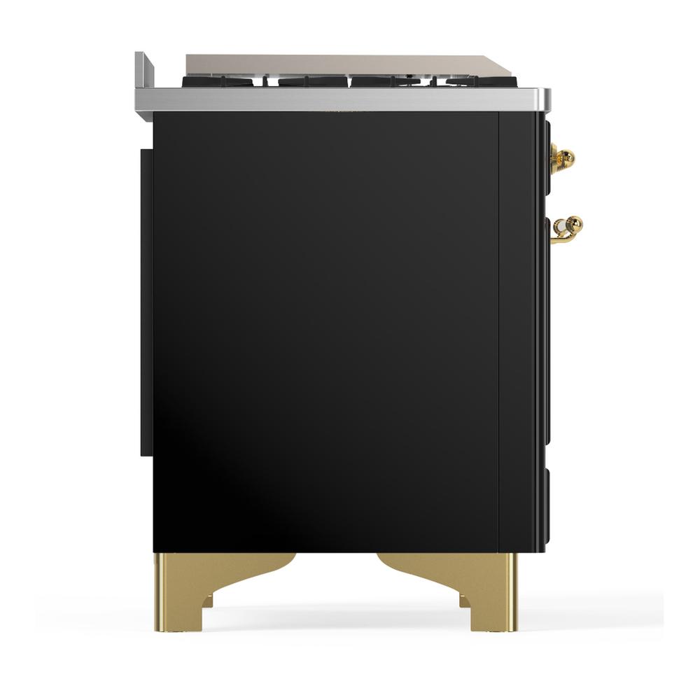 ILVE UM36FNR3BKGLP Majestic III 36 inch Dual Fuel Range with 6 Black Brass Burners and Griddle, Dual Function Burner up to 25,000 BTU (Triple Glass Door, Glossy Black, Brass, Liquid Propane)