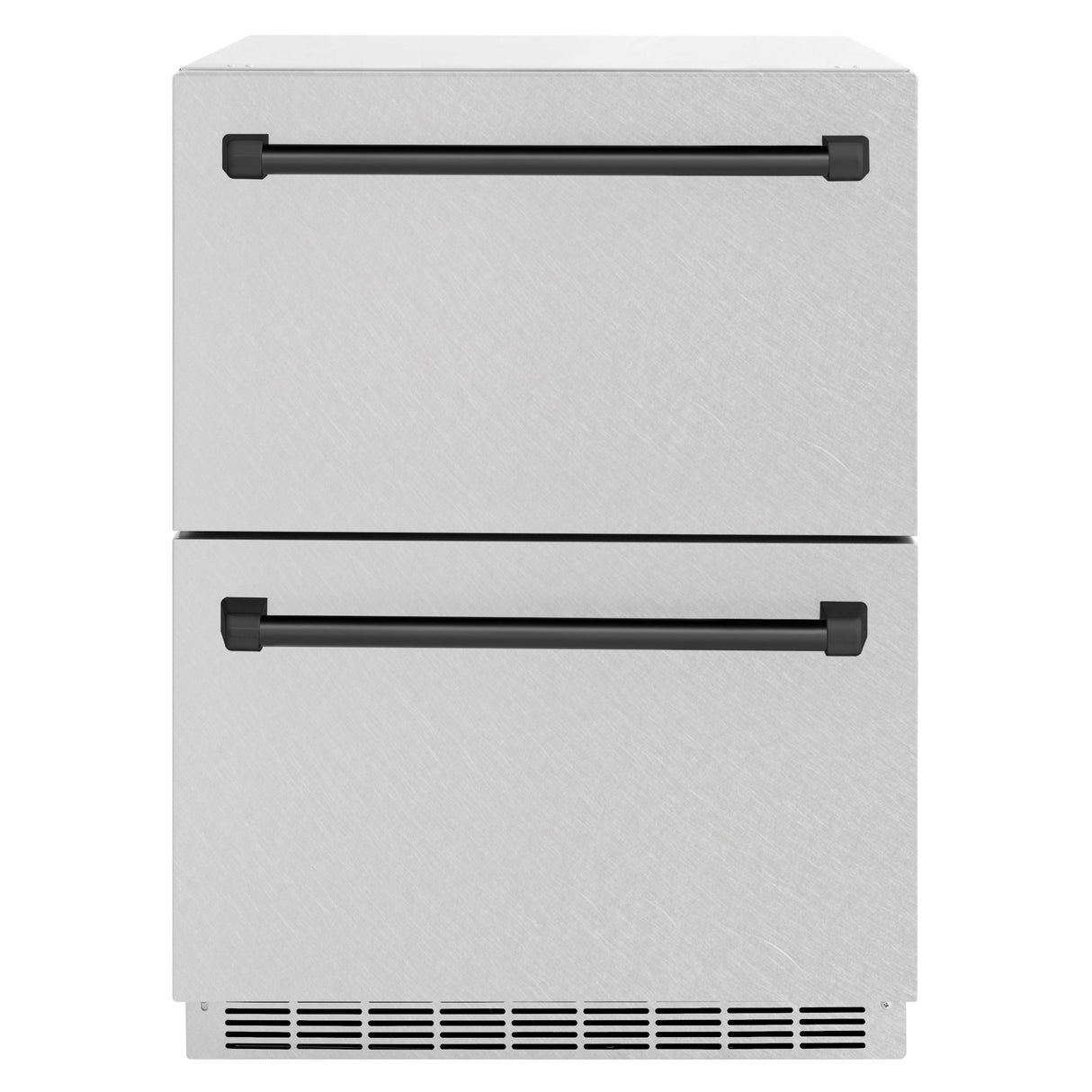 ZLINE Autograph Edition 24 in. Touchstone 168 Can Outdoor-Rated Dual Refrigerator Drawer with DuraSnow' Stainless Steel Doors and Matte Black Handles (RDSOZ-SN-24-MB)