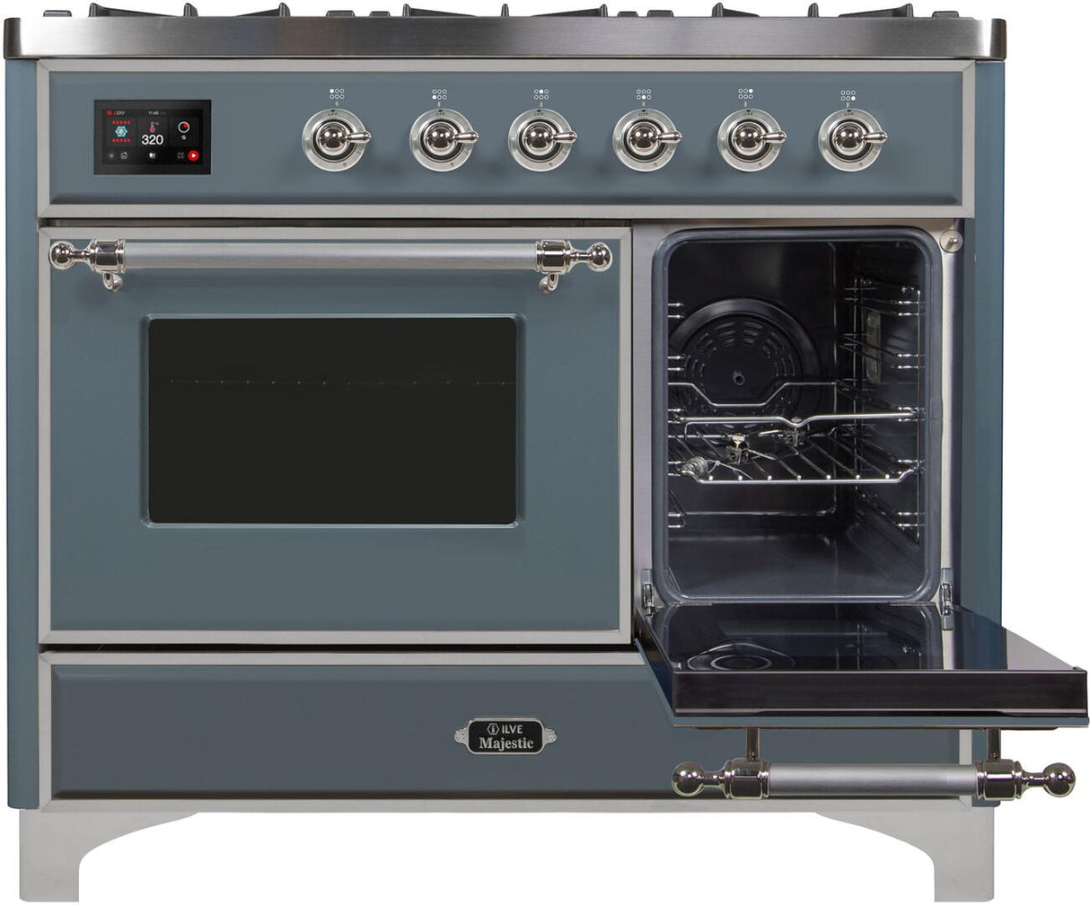 Majestic II 40 Inch Dual Fuel Liquid Propane Freestanding Range in Blue Grey with Chrome Trim