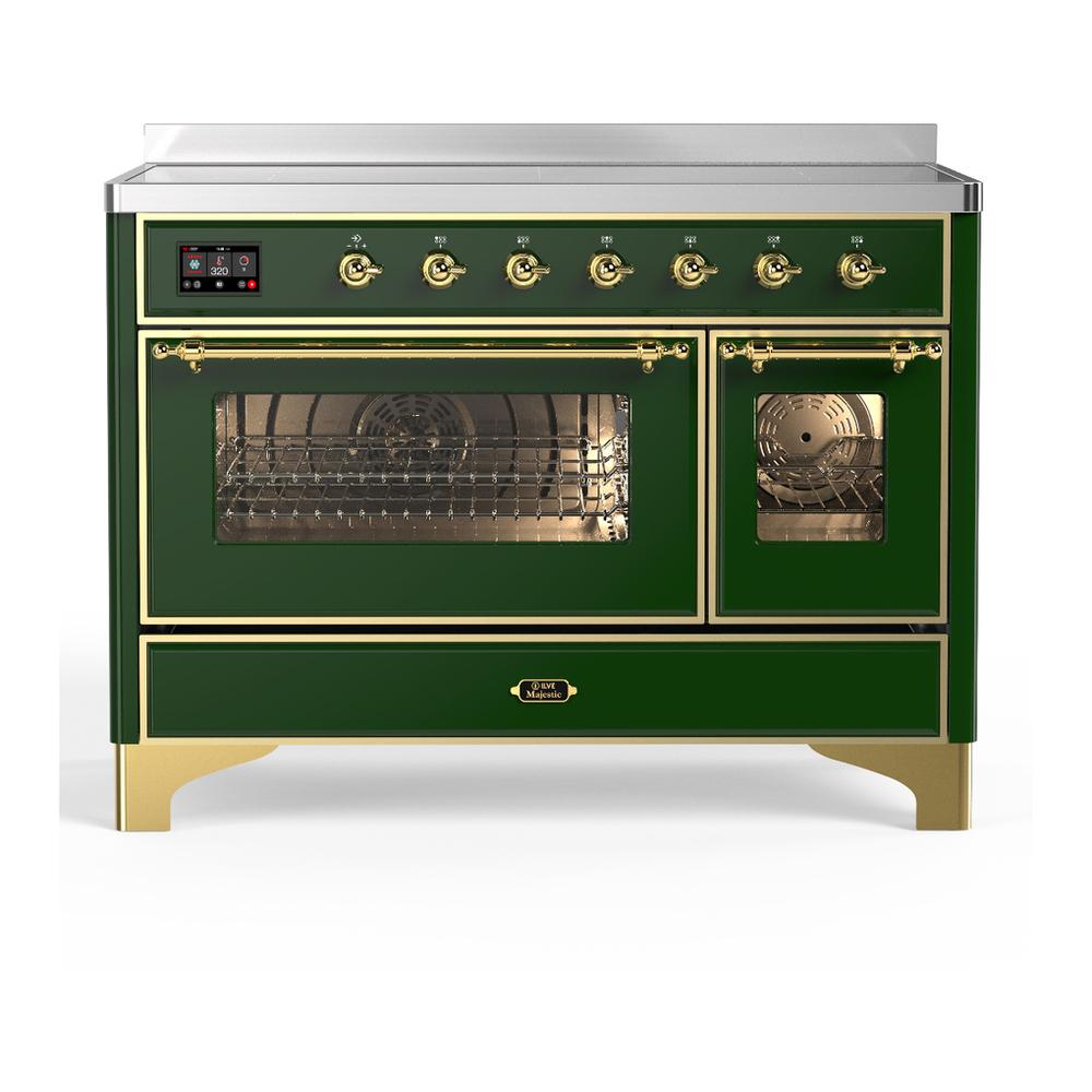 ILVE UMIB48NR3EGG Majestic III 48 inch Induction Range with 6 Elements, 5.02 cu. ft. Total Oven Capacity (Triple Glass Door, Emerald Green, Brass)