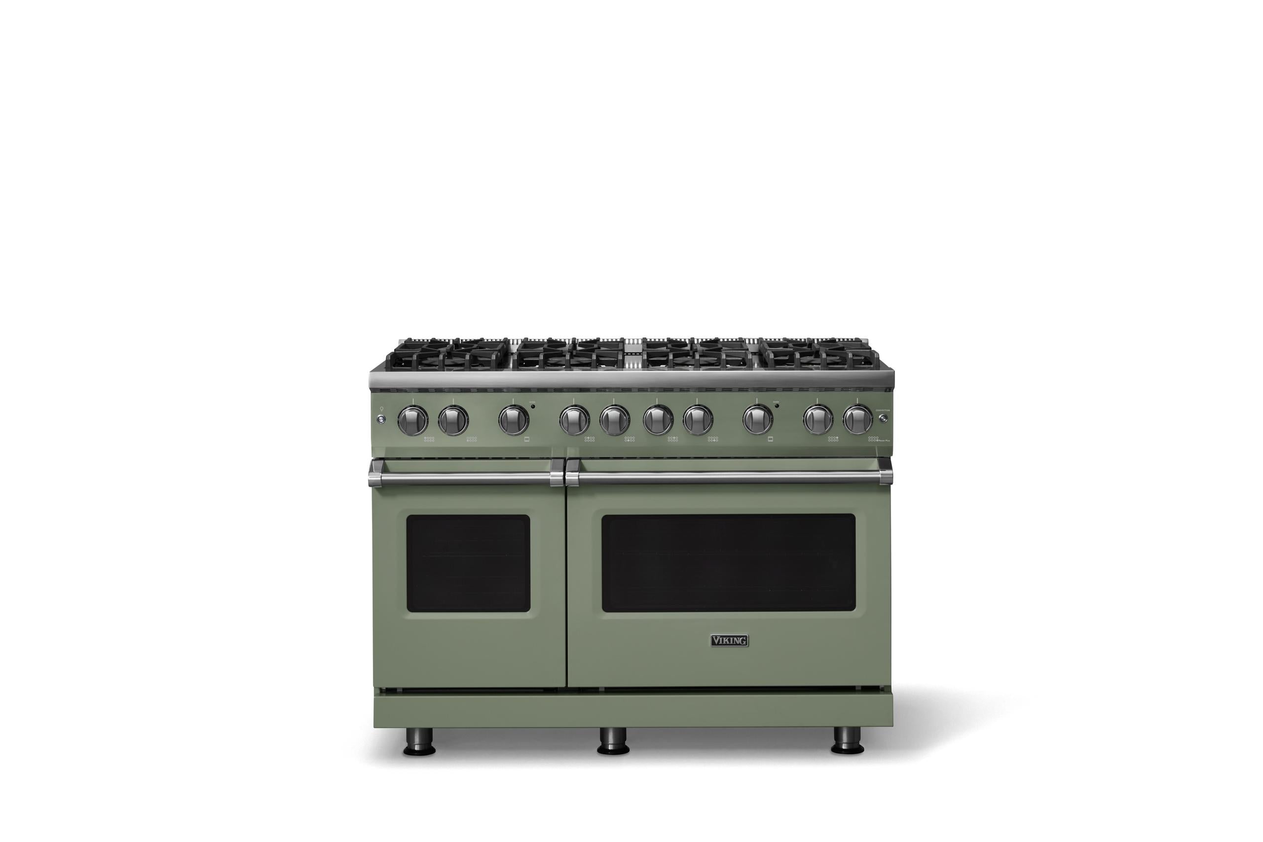 48"W. Sealed Burner Gas Range (Burner: 8b, Finish: Eucalyptus, Trim: Polished Chrome, Fuel: Propane)