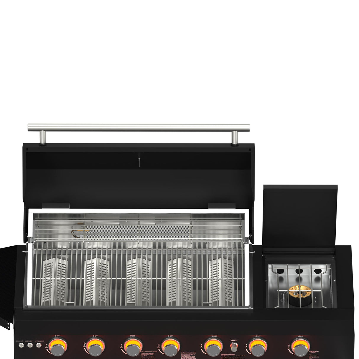 Forno All Aperto 87,600 BTU Outdoor Kitchen, 4 Burners, Infrared Burners, Side Burner, Black Sintered Stone Countertops, Gas Pizza Oven, Sink Module, Bar & Beverage Center