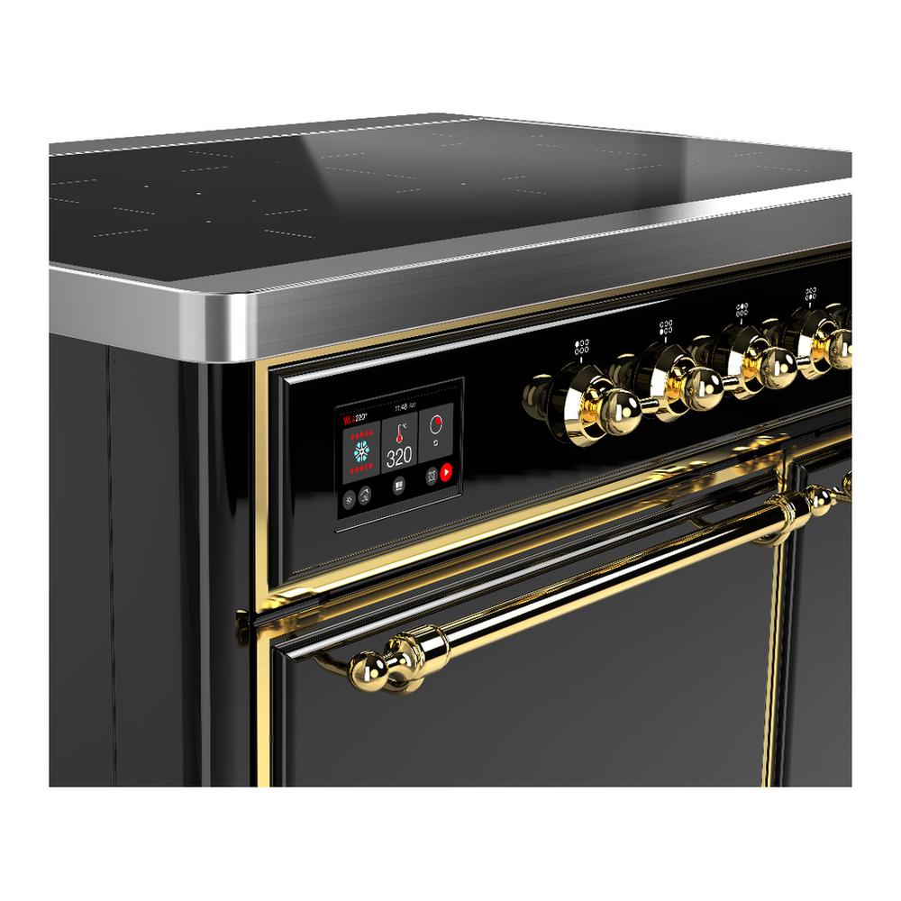 ILVE UMDIB40QNR3BKG Majestic III 40 inch Induction Range with 6 Elements, 3.82 cu. ft. Total Oven Capacity (Solid Door, Glossy Black, Brass)