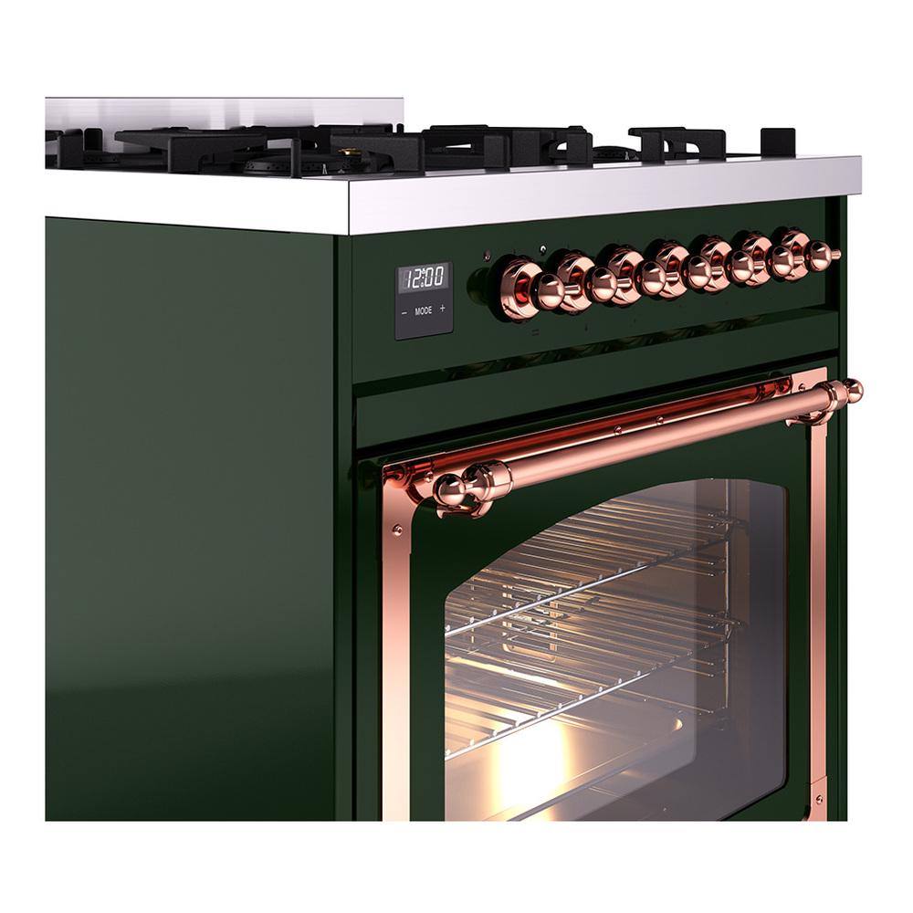 ILVE UN30NMPEGPLP Nostalgie II Noblesse 30 inch Dual Fuel Range (Liquid Propane, Triple Glass Door, Emerald Green, Copper)