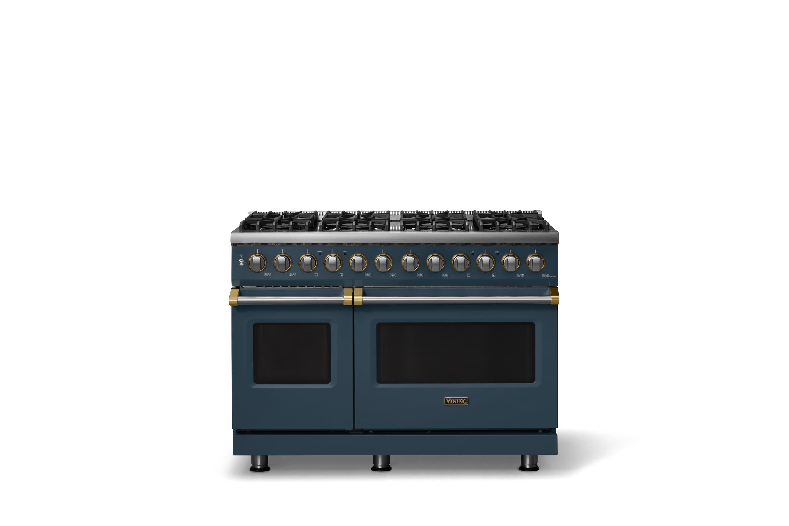 48"W. Dual Fuel Range (Burner: 8b, Finish: Squall, Trim: Brushed Brass, Fuel: Natural Gas)