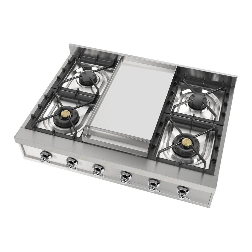 ILVE UHCP36FNSSCLP Nostalgie II 36 inch Built-In Gas Rangetop with 6 Burners and Griddle, in Stainless Steel (Liquid Propane, Chrome)