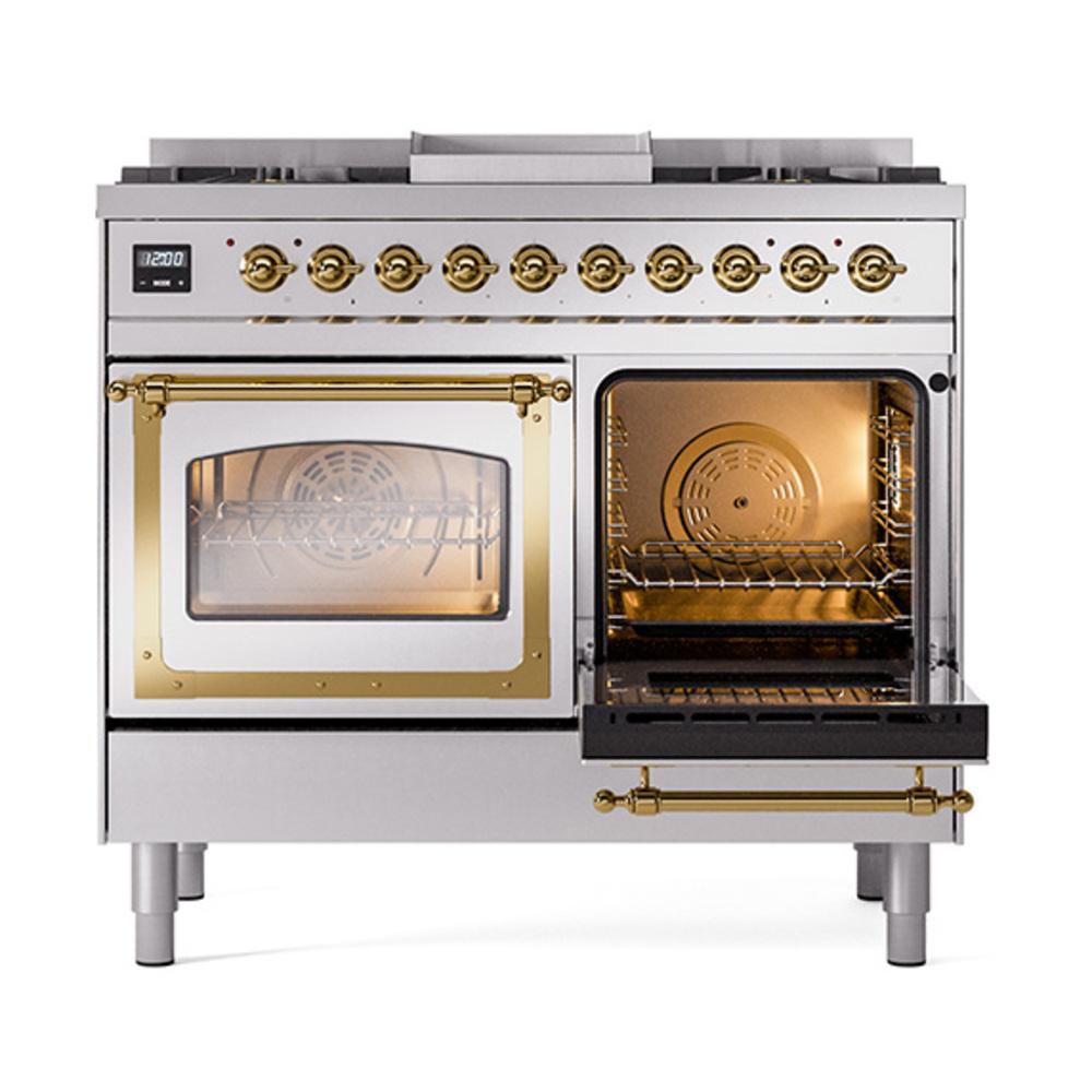 ILVE UND40FNMPSSGLP Nostalgie II Noblesse 40 inch Dual Fuel Range (Liquid Propane, Triple Glass Door, Stainless Steel, Brass)
