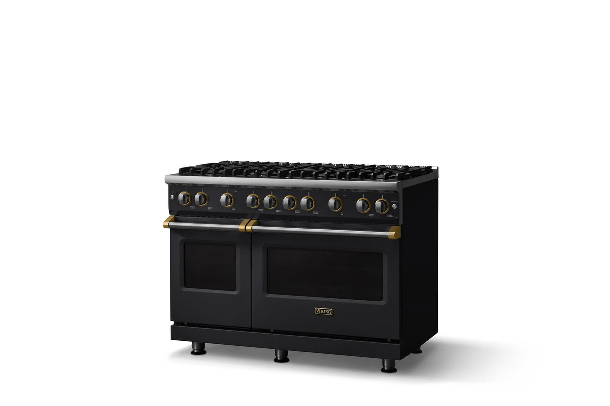 48"W. Sealed Burner Gas Range (Burner: 8b, Finish: Onyx, Trim: Brushed Brass, Fuel: Natural Gas)