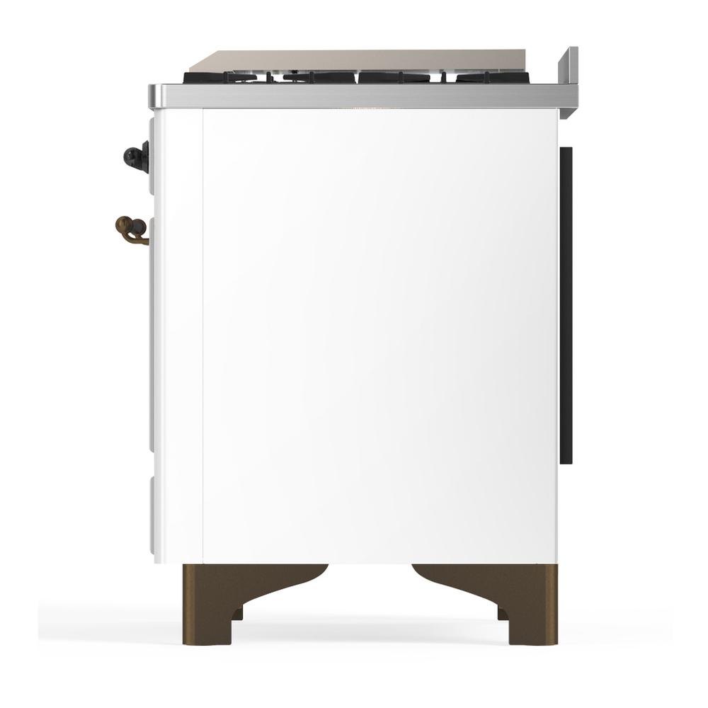 ILVE UM60FSQNR3WHBLP Majestic III 60 inch Dual Fuel Range with 7 Burners, Griddle and French Top, Dual Function Burner with up to 25,000 BTU (Liquid Propane, Solid Door, White, Burnished)