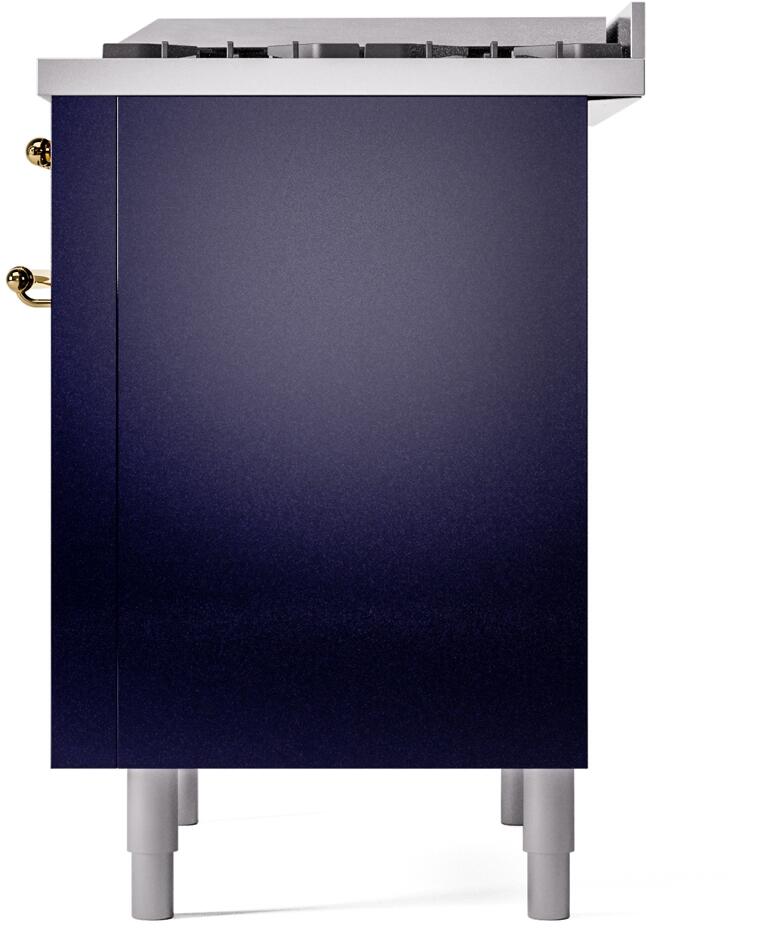 Nostalgie II 36 Inch Dual Fuel Natural Gas Freestanding Range in Blue with Brass Trim