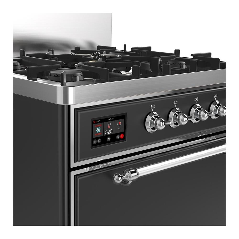 ILVE UM30QNR3MGCLP Majestic III 30 inch Dual Fuel Range with 5 Black Brass Burners, Dual Function Burner up to 25,000 BTU (Liquid Propane, Solid Door, Graphite Matte, Chrome)