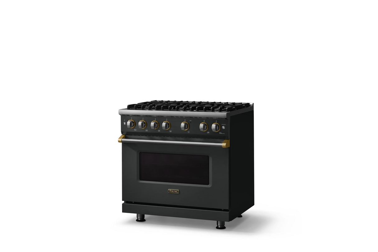 36"W. Sealed Burner Gas Range (Burner: 6b, Finish: Antique Bronze, Trim: Brushed Brass, Fuel: Natural Gas)