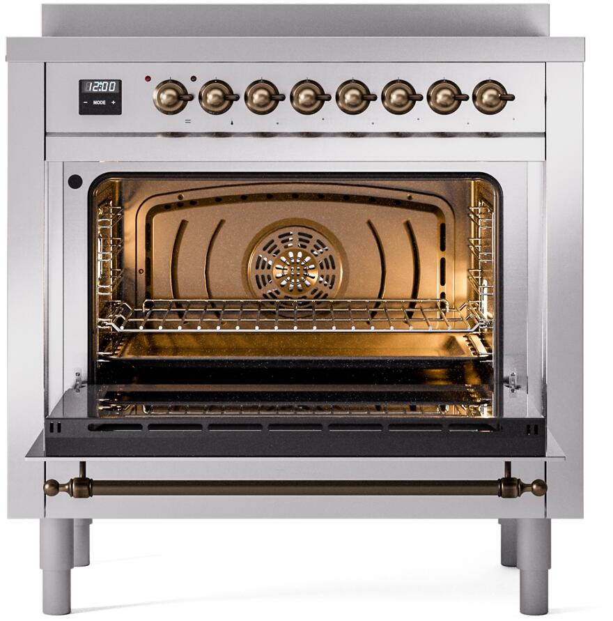 Nostalgie II 36 Inch Electric Freestanding Range in Stainless Steel with Bronze Trim
