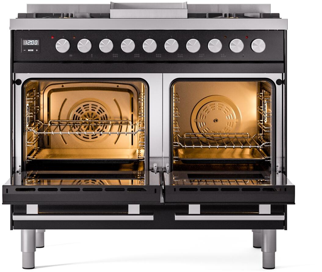 Professional Plus II 40 Inch Dual Fuel Natural Gas Freestanding Range in Glossy Black with Trim