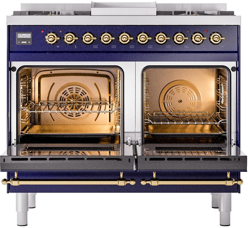 Nostalgie II 40 Inch Dual Fuel Liquid Propane Freestanding Range in Blue with Brass Trim