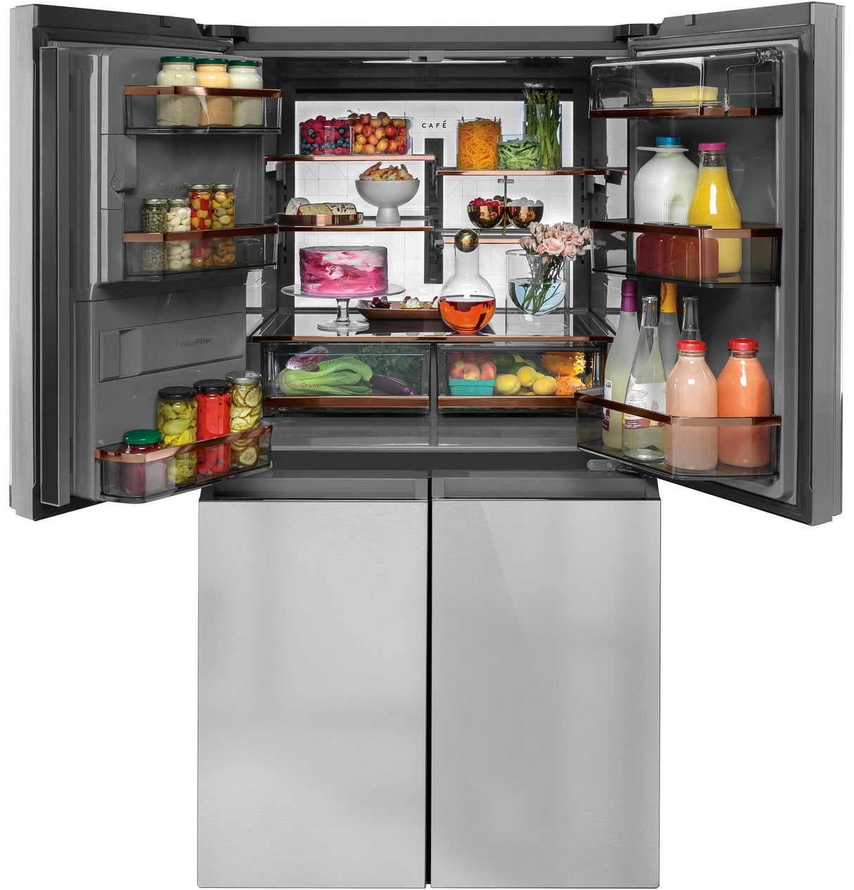 CAF(EBACK)™ ENERGY STAR® 27.4 Cu. Ft. Smart Quad-Door Refrigerator in Platinum Glass