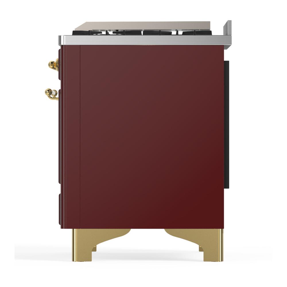 ILVE UM36FNR3BUG Majestic III 36 inch Dual Fuel Range with 6 Black Brass Burners and Griddle, Dual Function Burner up to 25,000 BTU (Triple Glass Door, Burgundy, Brass, Natural Gas)