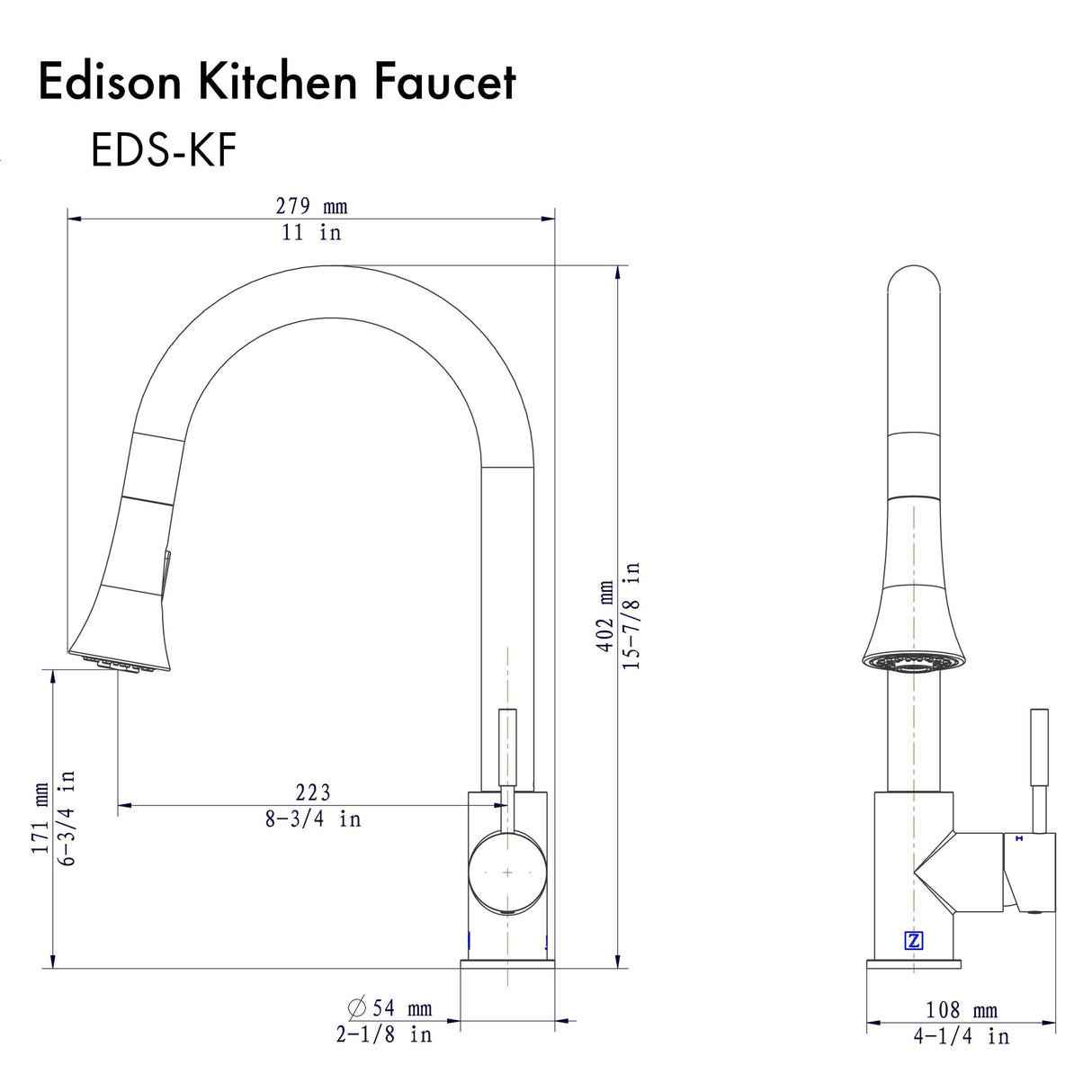 ZLINE Edison Kitchen Faucet in Brushed Nickel (EDS-KF-BN)