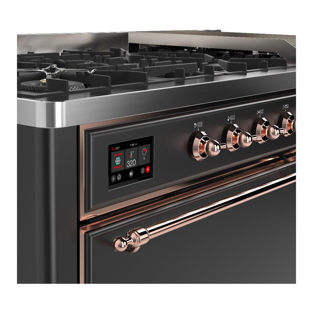 ILVE UM60FQNR3MGP Majestic III 60 inch Dual Fuel Range with 9 Burners and Griddle, Dual Function Burner up to 25,000 BTU (Natural Gas, Solid Door, Graphite Matte, Copper)