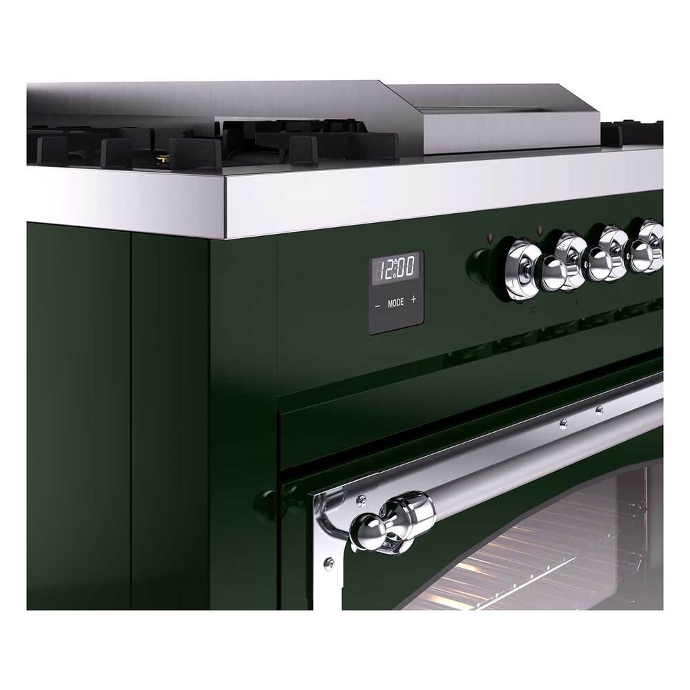 ILVE UN60FSNMPEGC Nostalgie II Noblesse 60 inch Dual Fuel Range (7 Sealed Burners + Griddle + French Top, Natural Gas, Triple Glass Door, Emerald Green, Chrome)