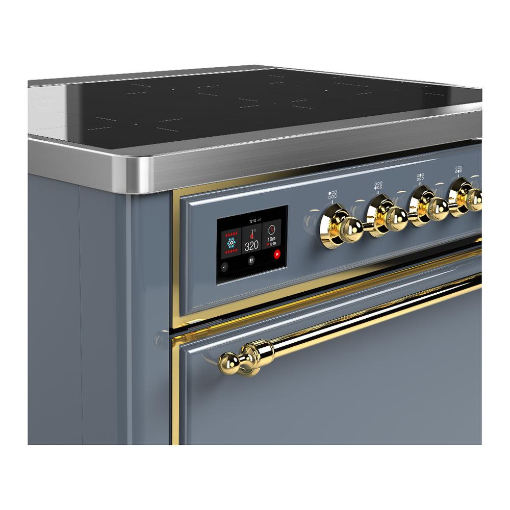 ILVE UMIB36QNR3BGG Majestic III 36 inch Induction Range with 6 Elements, 3.5 cu. ft. Total Oven Capacity (Solid Door, Blue Grey, Brass)