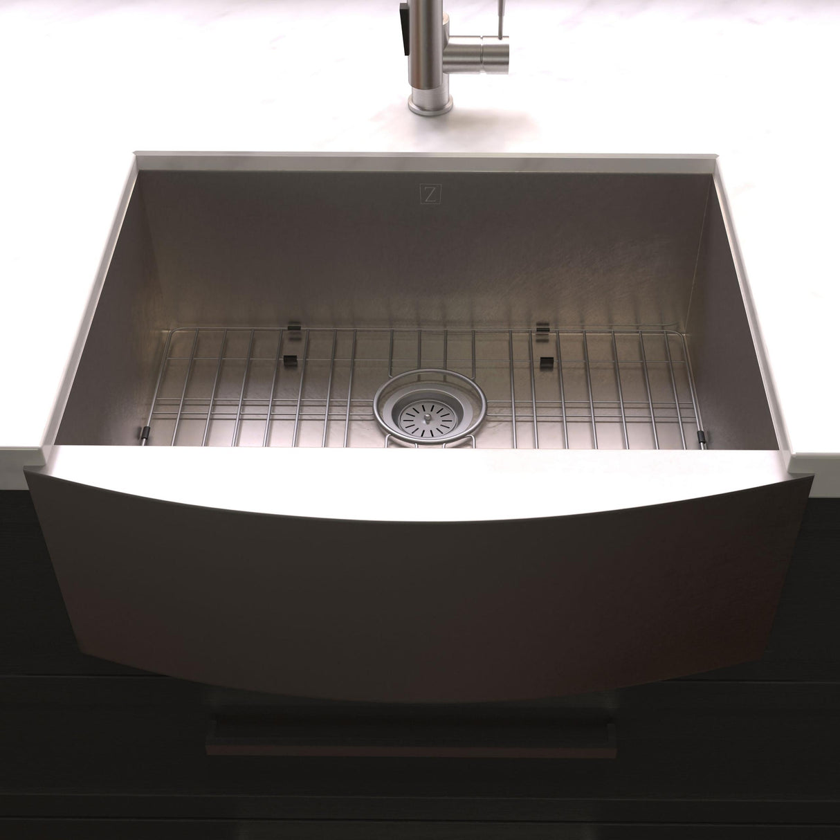 ZLINE 33 in. Vail Farmhouse Apron Mount Single Bowl Satin Stainless Steel Kitchen Sink with Bottom Grid (SAS-33S)