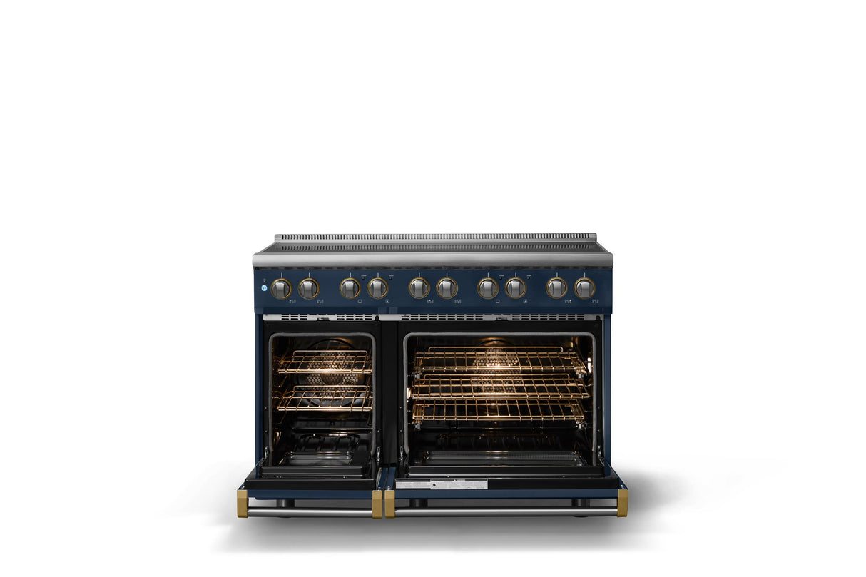 48"W. Induction Range (Finish: Slate Blue, Trim: Brushed Brass)