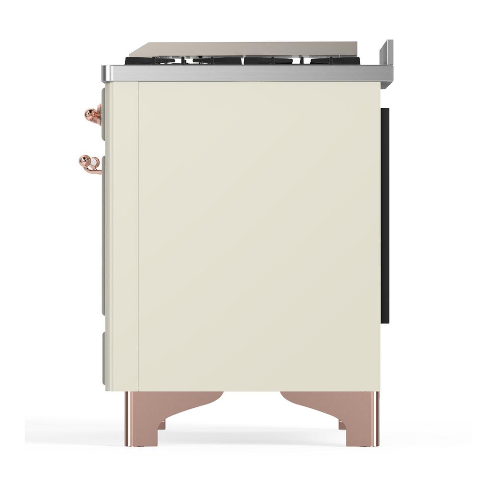 ILVE UM48FQNR3AWP Majestic III 48 inch Dual Fuel Range with 8 Burners and Griddle, Dual Function Burner up to 25,000 BTU (Natural Gas, Solid Door, Antique White, Copper)