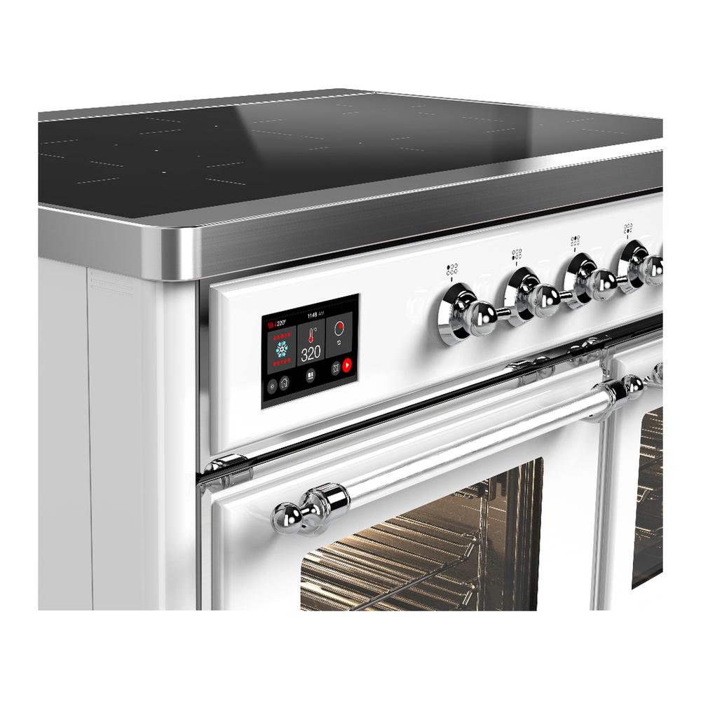 ILVE UMDIB40NR3WHC Majestic III 40 inch Induction Range with 6 Elements, 3.82 cu. ft. Total Oven Capacity (Triple Glass Door, White, Chrome)