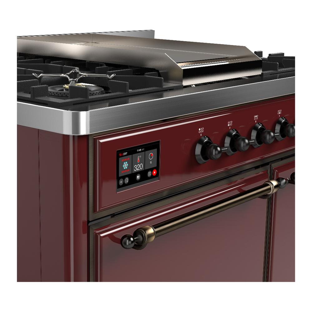 ILVE UMD40FQNR3BUB Majestic III 40 inch Dual Fuel Range with 6 Burners and Griddle, Dual Function Burner up to 25,000 BTU (Natural Gas, Solid Door, Burgundy, Burnished)