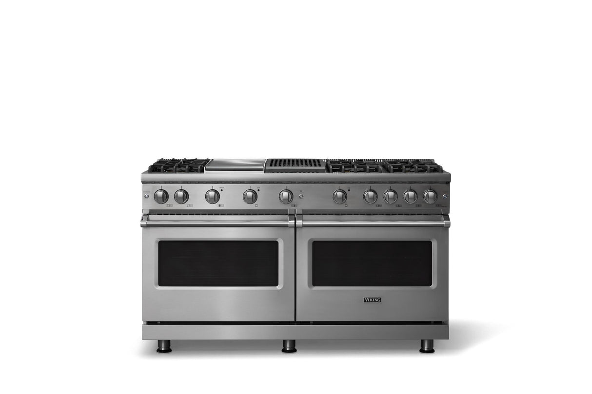 60"W. Sealed Burner Gas Range (Finish: Stainless Steel, Trim: Polished Chrome, Fuel: Propane)