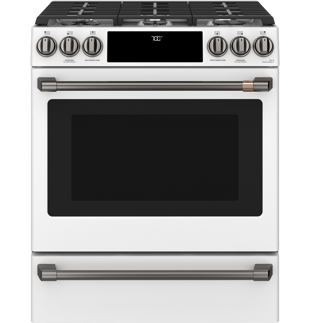 Café™ 30" Smart Slide-In, Front-Control, Gas Range with Convection Oven