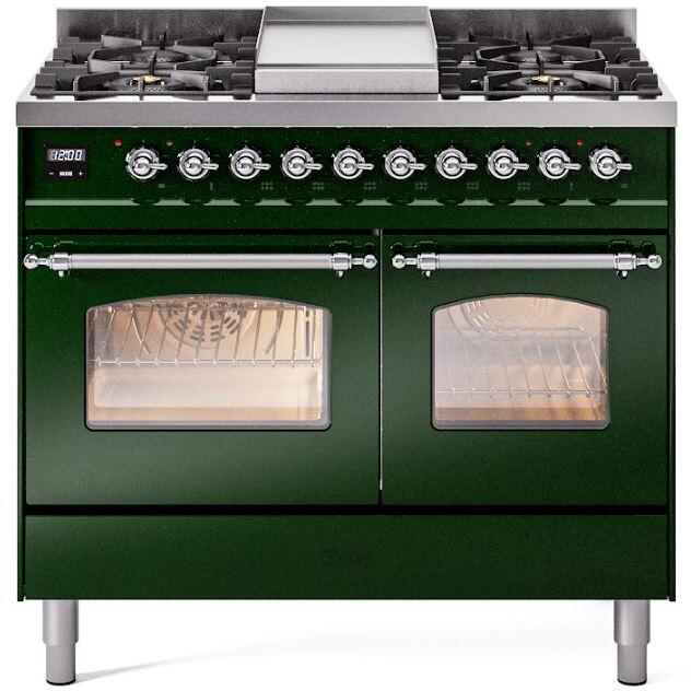 Nostalgie II 40 Inch Dual Fuel Natural Gas Freestanding Range in Emerald Green with Chrome Trim