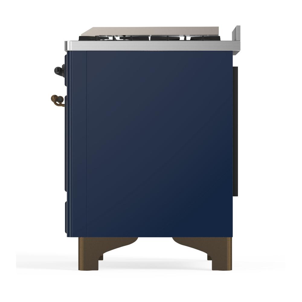 ILVE UM48FQNR3MBB Majestic III 48 inch Dual Fuel Range with 8 Burners and Griddle, Dual Function Burner up to 25,000 BTU (Natural Gas, Solid Door, Midnight Blue, Burnished)