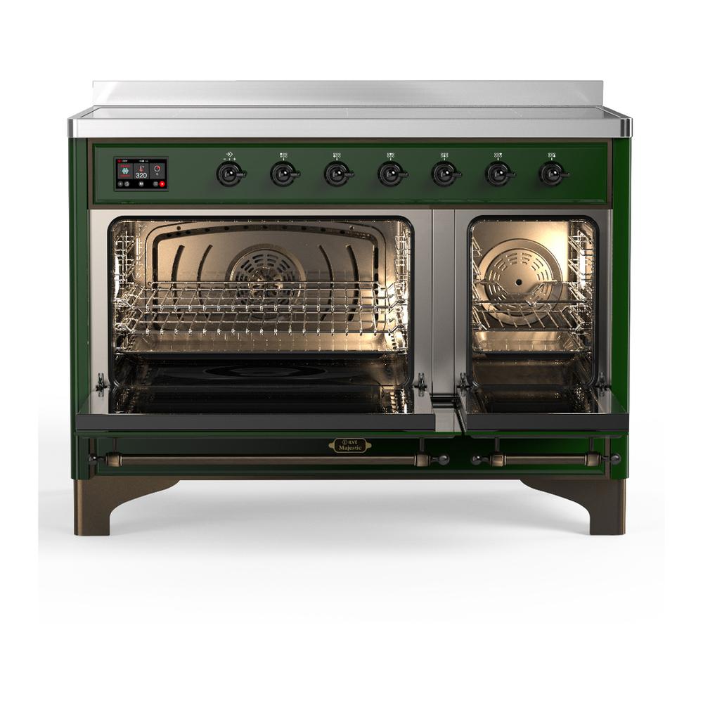 ILVE UMIB48QNR3EGB Majestic III 48 inch Induction Range with 6 Elements, 5.02 cu. ft. Total Oven Capacity (Solid Door, Emerald Green, Burnished)