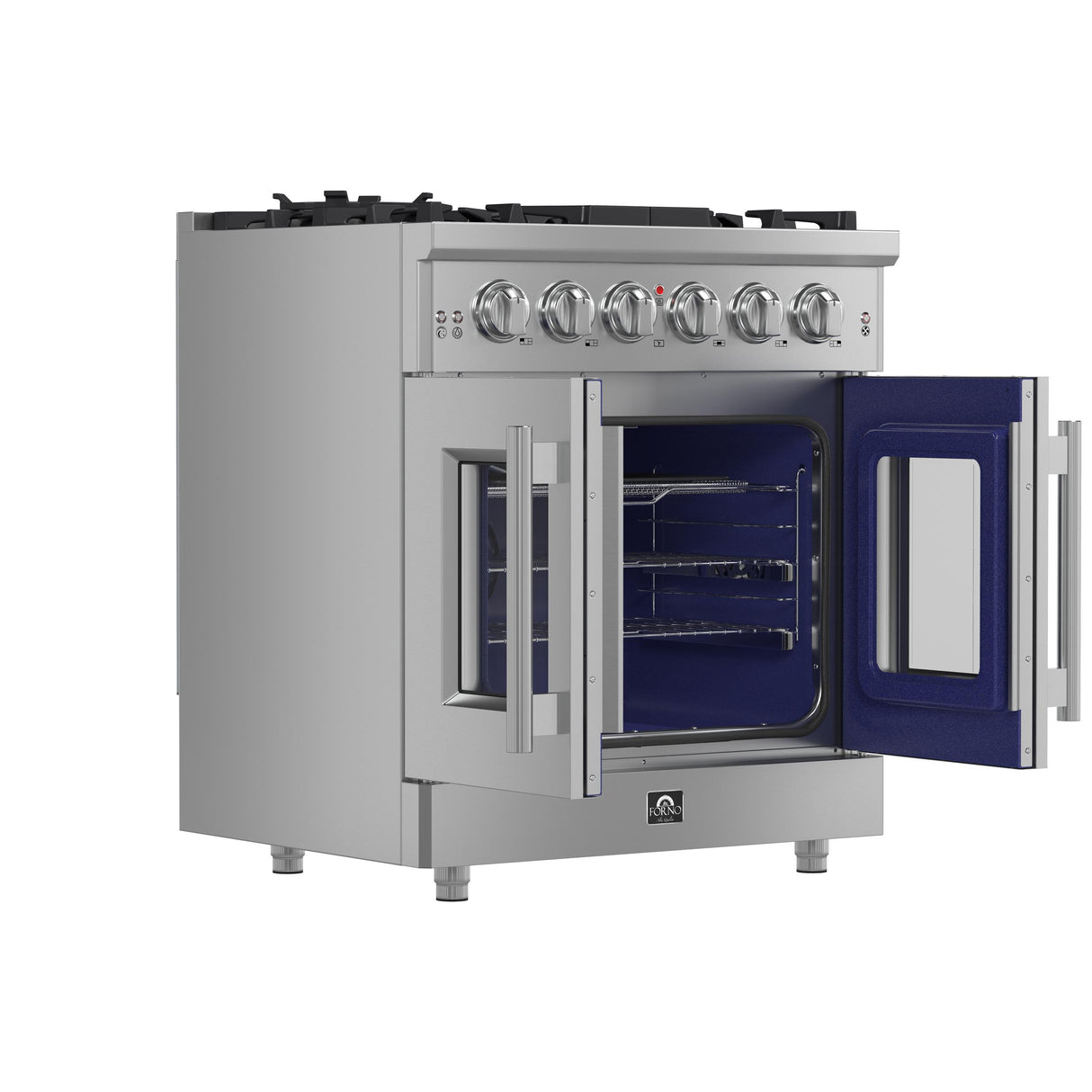Forno Massimo 30-Inch Freestanding French Door Gas Range, 4 Burners, Convection Oven, Energy Efficient