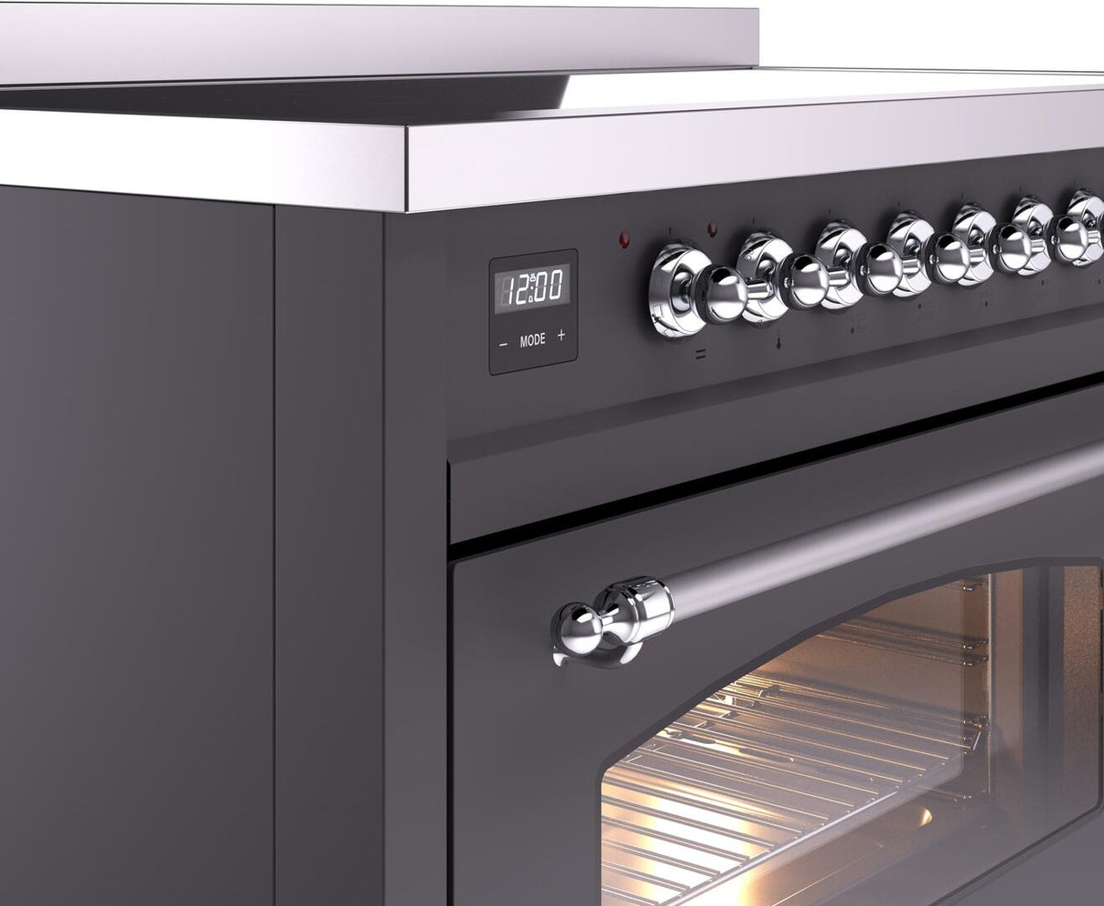 Nostalgie II 48 Inch Electric Freestanding Range in Matte Graphite with Chrome Trim