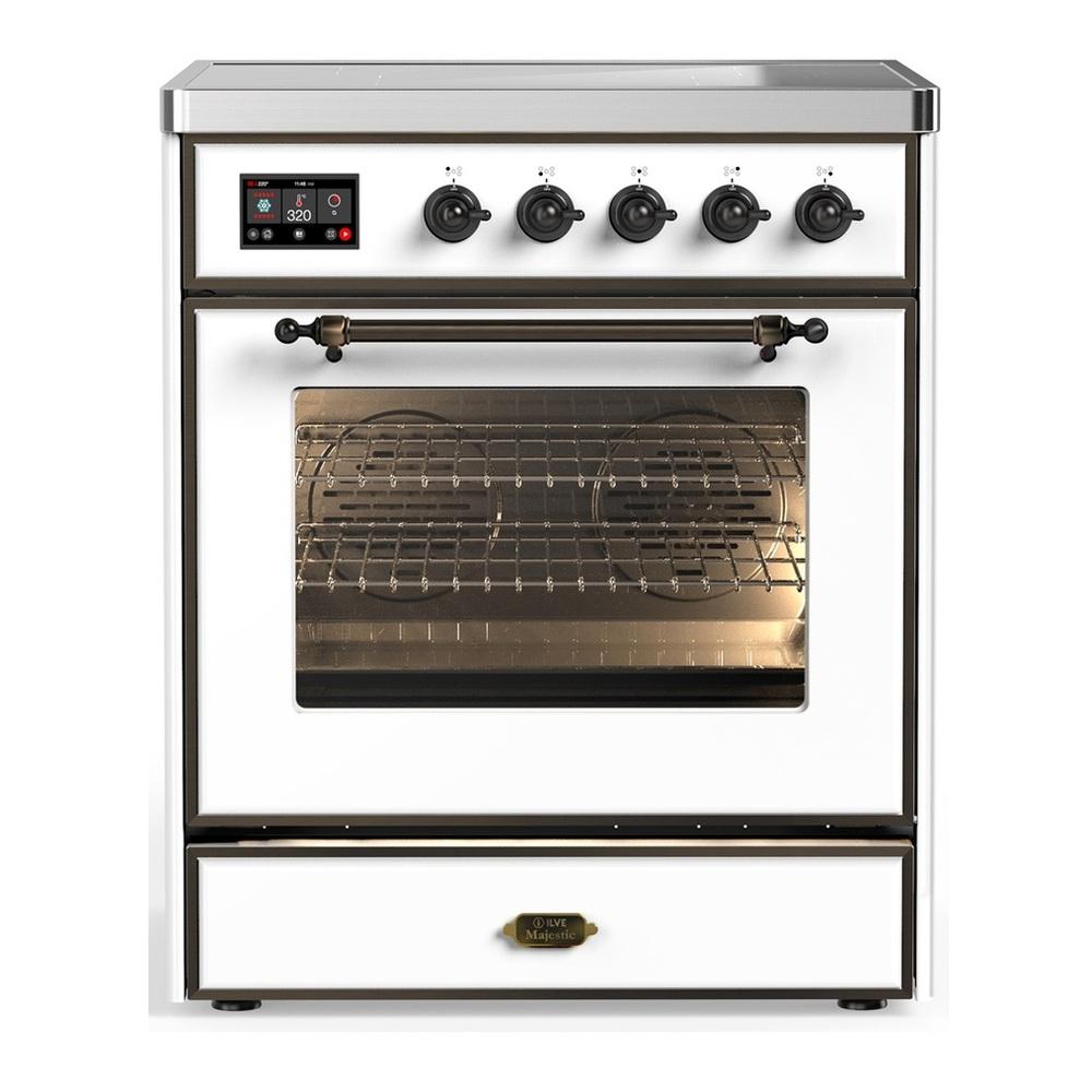 ILVE UMIB30NR3WHB Majestic III 30 inch Induction Range with 4 Elements, 4 cu. ft. Oven Capacity (Triple Glass Door, White, Burnished)